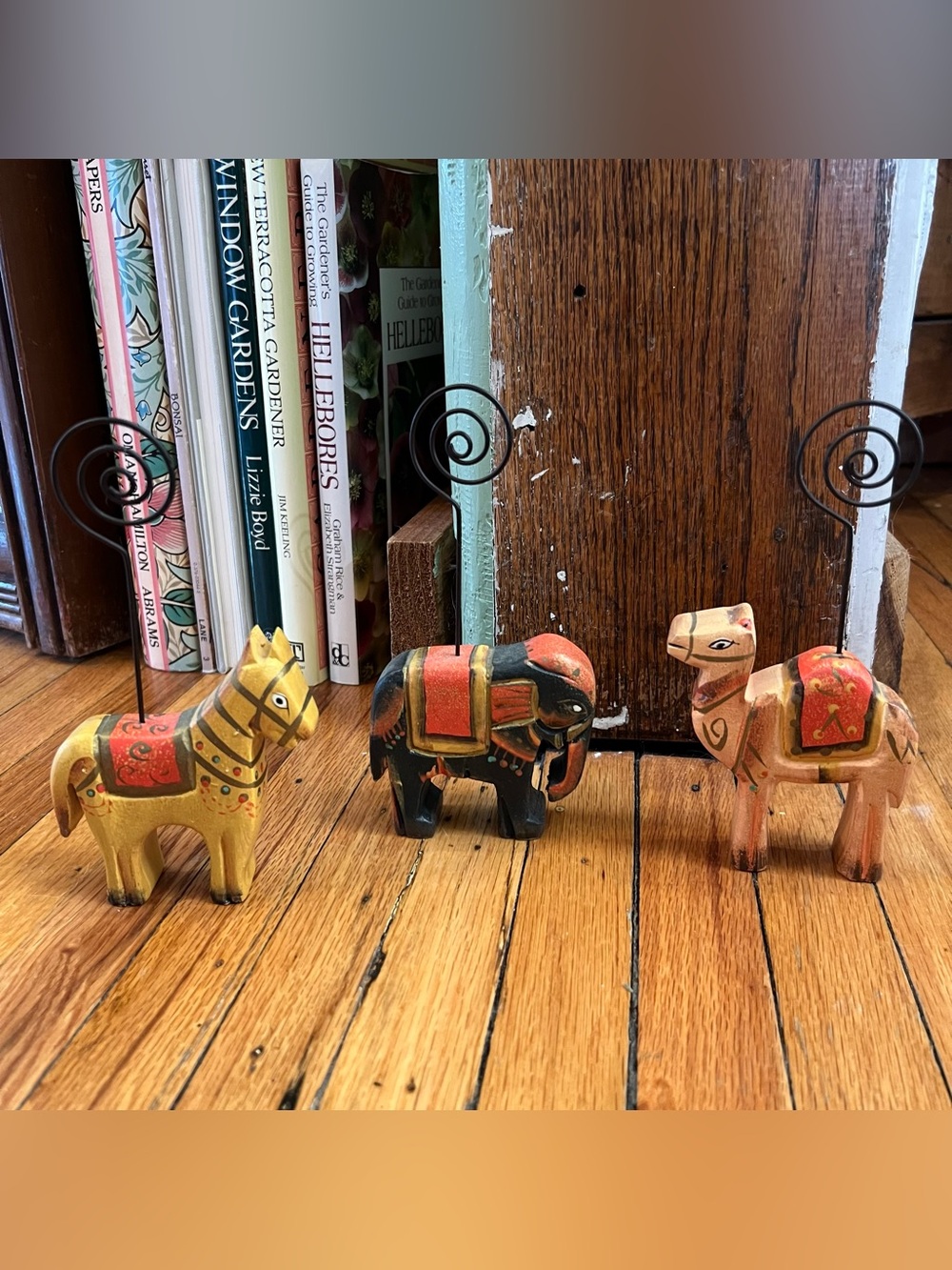 Hand-Painted Wooden Animal Photo Card Holders - Set of 3